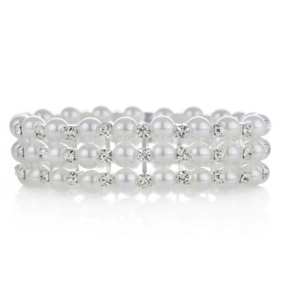 Silver crystal and pearl bracelet